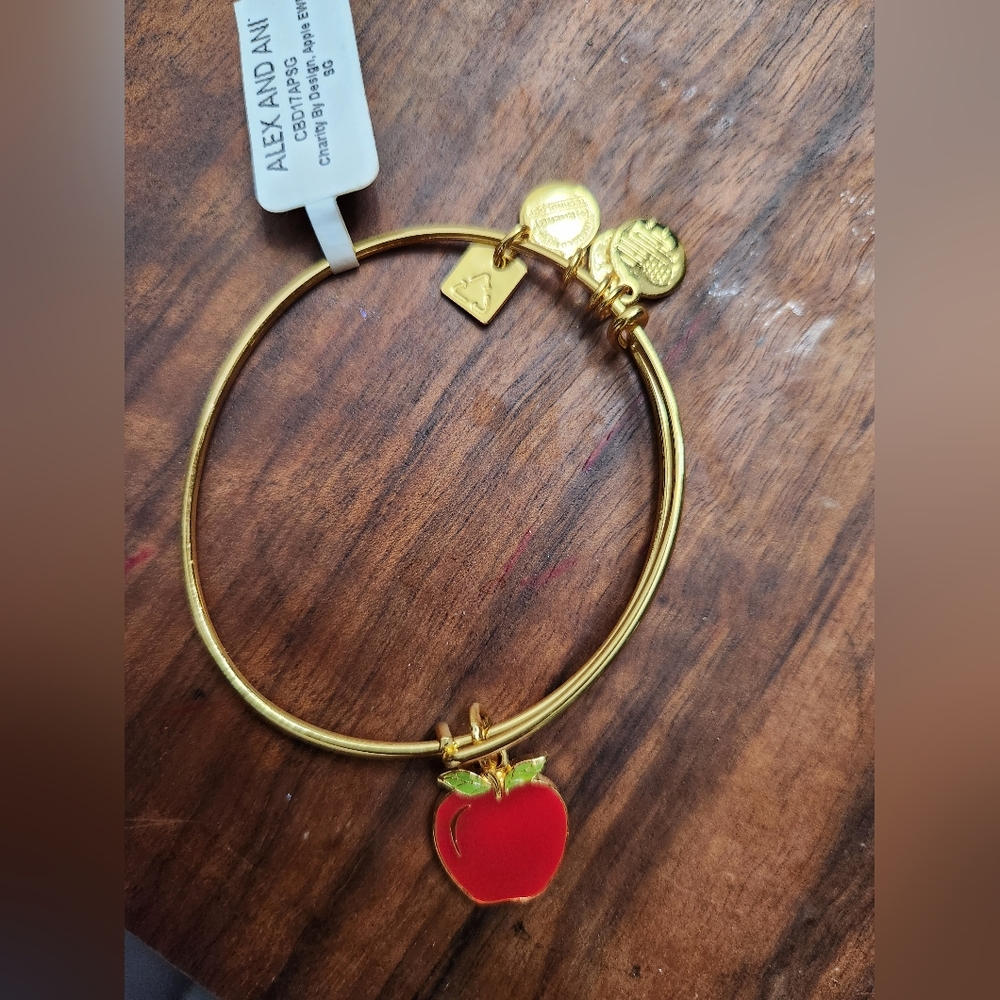 Alex And Ani Red Apple Charm Bangle Bracelet Russian Gold
